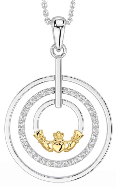Diamond Gold Silver Claddagh Necklace