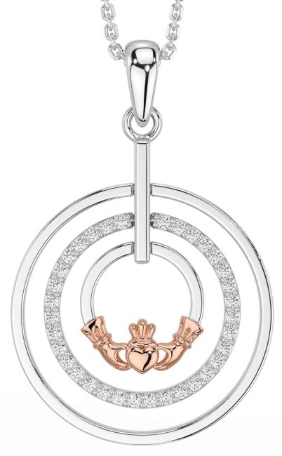 Diamond White Rose Gold Claddagh Necklace