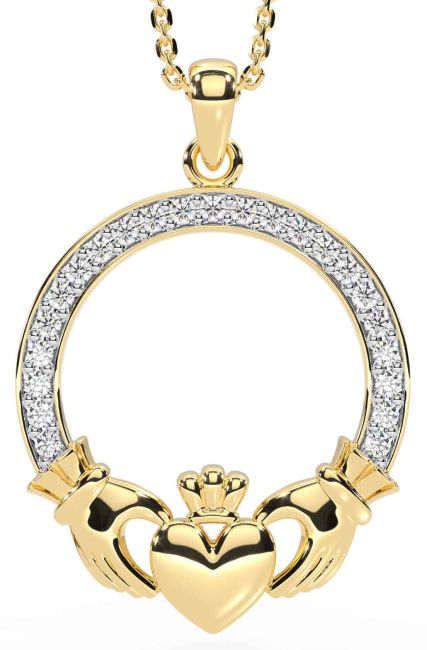 Diamond Gold Silver Claddagh Necklace