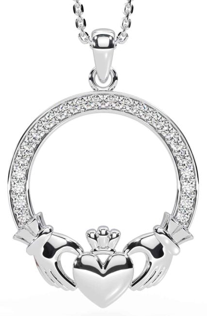 Diamond Silver Claddagh Necklace