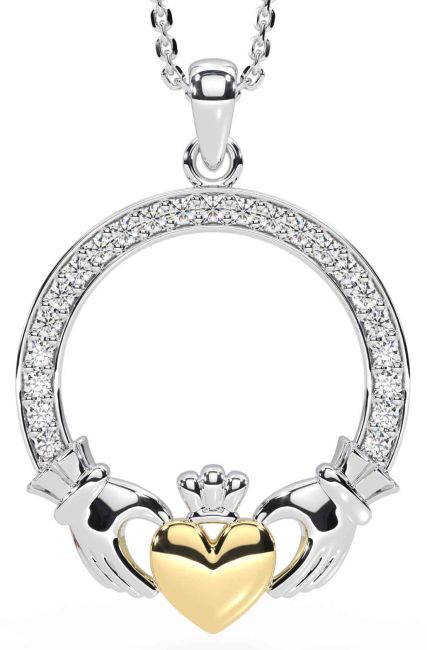 Diamond Gold Silver Claddagh Necklace