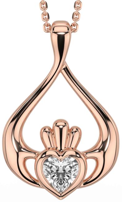 Diamond Rose Gold Silver Claddagh Necklace