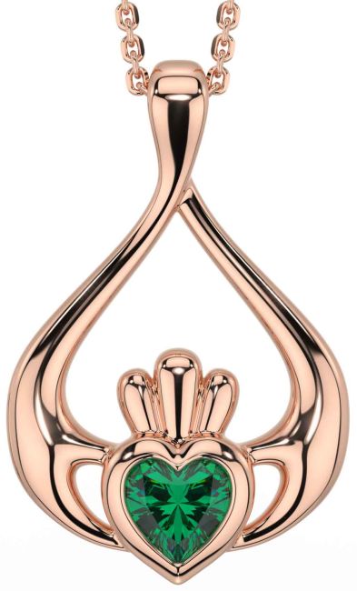 Emerald Rose Gold Silver Claddagh Necklace