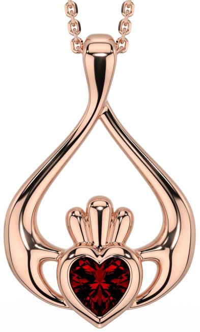 Garnet Rose Gold Silver Claddagh Necklace