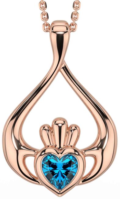 Topaz Rose Gold Silver Claddagh Necklace