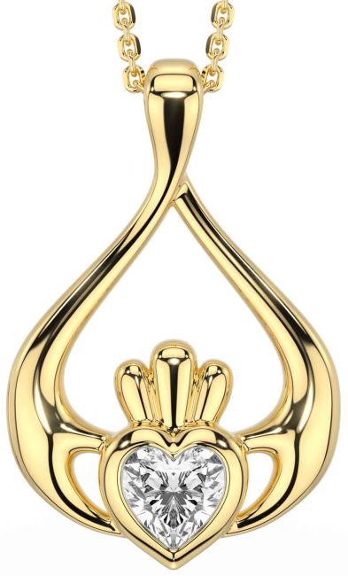 Diamond Gold Silver Claddagh Necklace