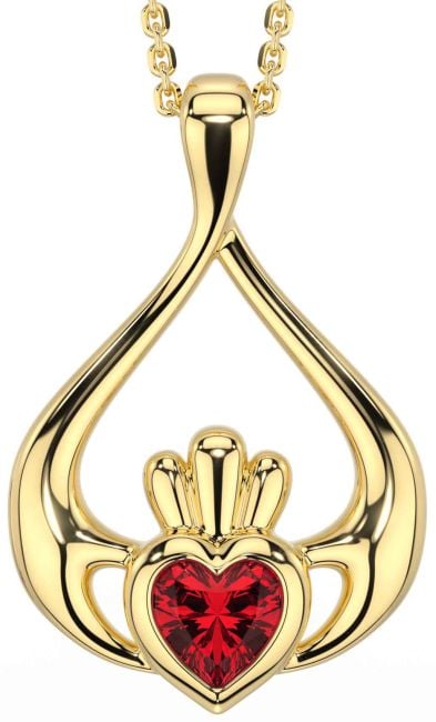 Ruby Gold Silver Claddagh Necklace