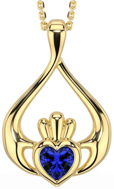 Sapphire Gold Silver Claddagh Necklace