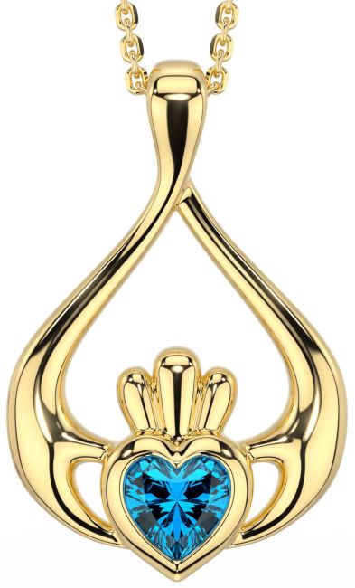 Topaz Gold Silver Claddagh Necklace