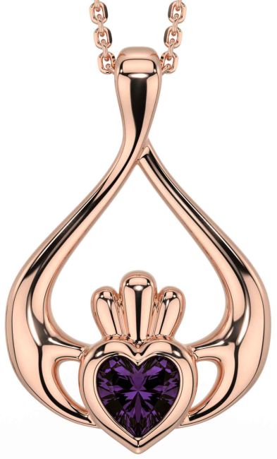 Alexandrite Rose Gold Claddagh Necklace