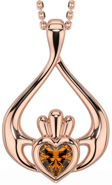 Citrine Rose Gold Claddagh Necklace