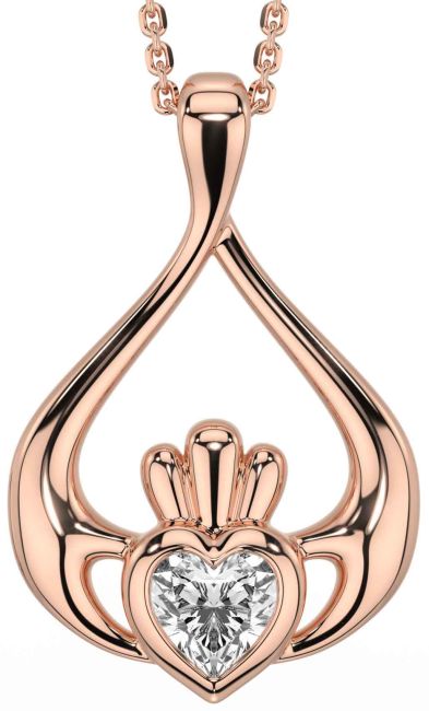Diamond Rose Gold Claddagh Necklace