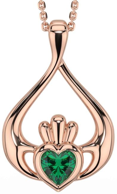 Emerald Rose Gold Claddagh Necklace