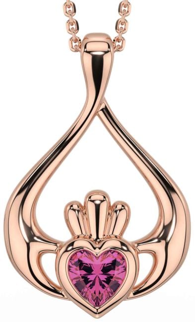 Pink Tourmaline Rose Gold Claddagh Necklace