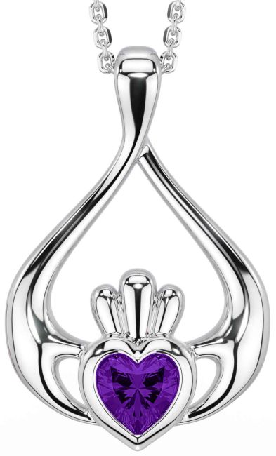 Amethyst Silver Claddagh Necklace