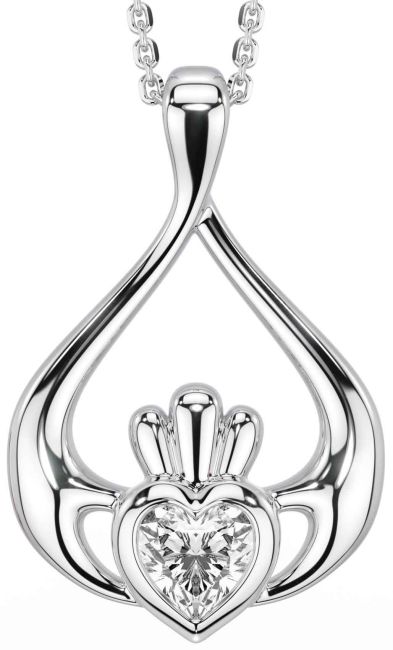 Diamond Silver Claddagh Necklace