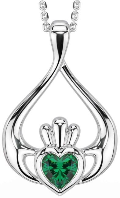 Emerald Silver Claddagh Necklace