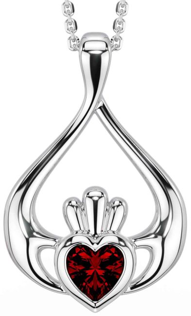 Garnet Silver Claddagh Necklace