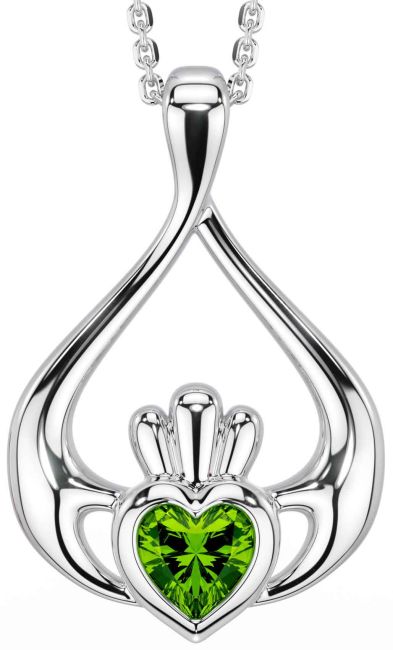 Peridot Silver Claddagh Necklace