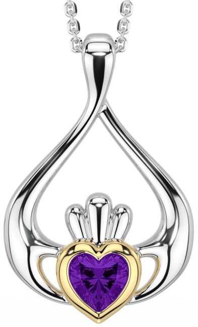 Amethyst Gold Silver Claddagh Necklace