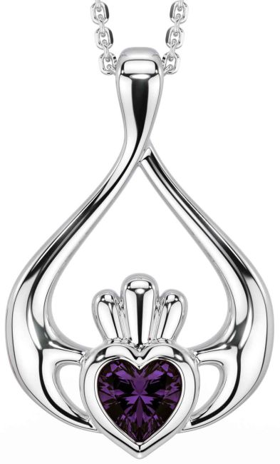 Alexandrite White Gold Claddagh Necklace