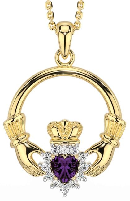 Diamond Alexandrite Gold Silver Claddagh Necklace