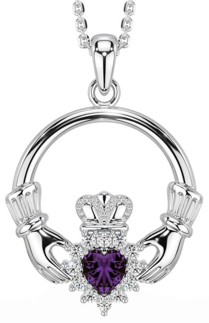 Diamond Alexandrite Silver Claddagh Necklace