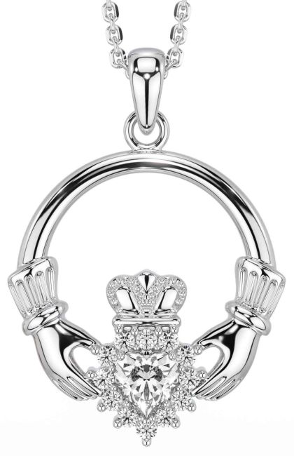 Diamond White Gold Claddagh Necklace