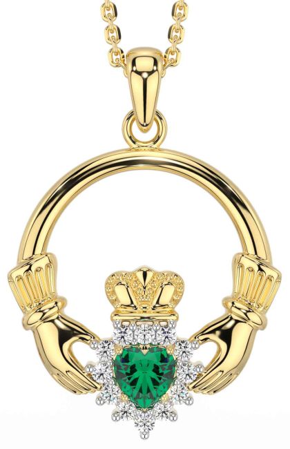 Diamond Emerald Gold Claddagh Necklace