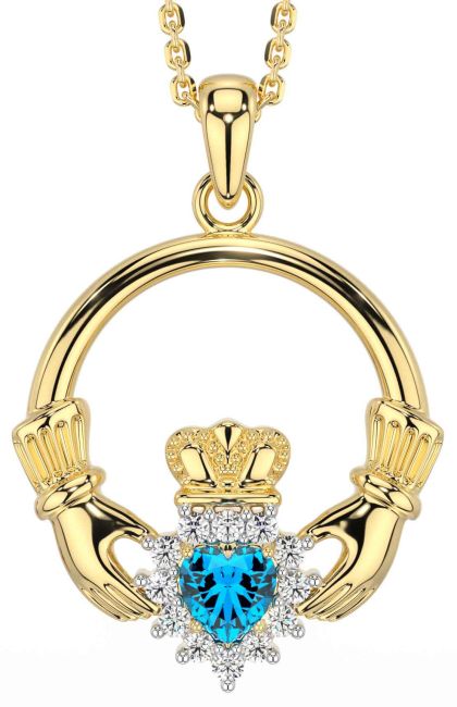 Diamond Topaz Gold Claddagh Necklace