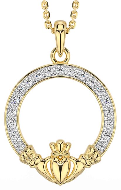 Diamond Gold Silver Claddagh Necklace