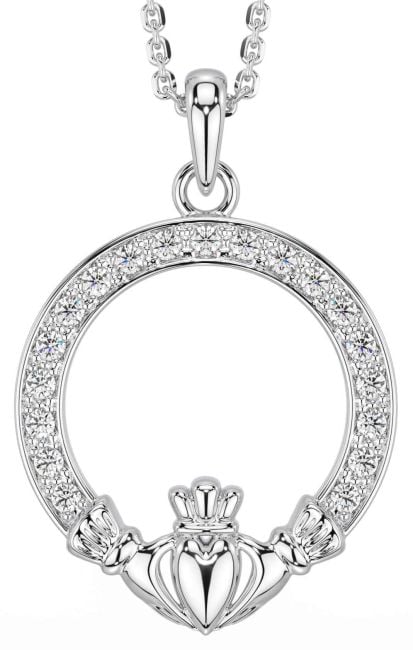 Diamond White Gold Claddagh Necklace