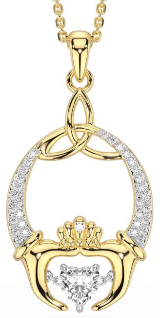 Diamond Gold Silver Claddagh Trinity Knot Necklace