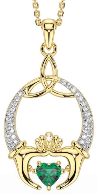 Diamond Emerald Gold Silver Claddagh Trinity Knot Necklace