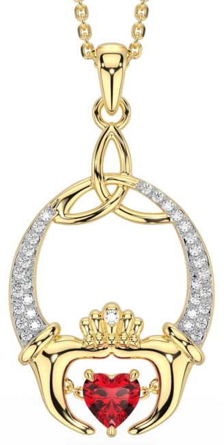 Diamond Ruby Gold Silver Claddagh Trinity Knot Necklace