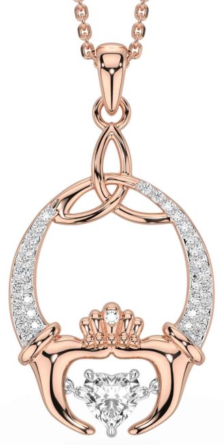 Diamond Rose Gold Claddagh Trinity Knot Necklace