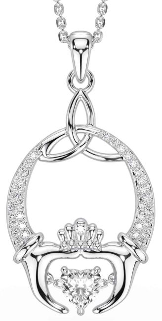 Diamond Silver Claddagh Trinity Knot Necklace