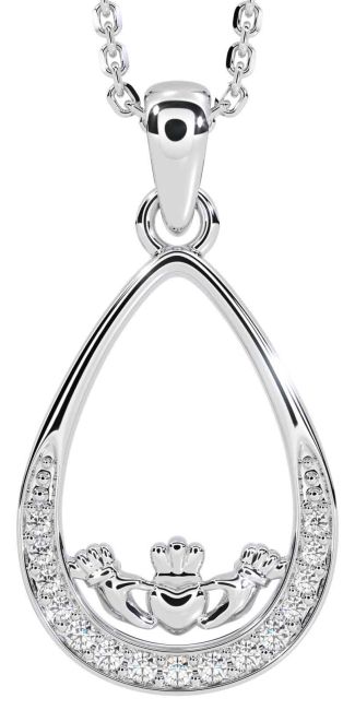 Diamond White Gold Claddagh Necklace