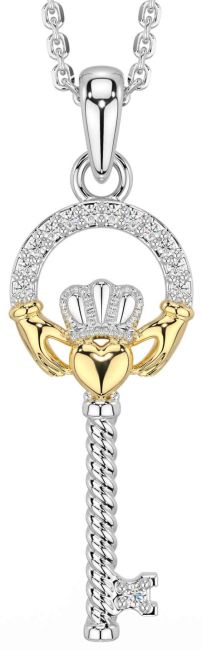 Diamond Gold Silver Claddagh Necklace