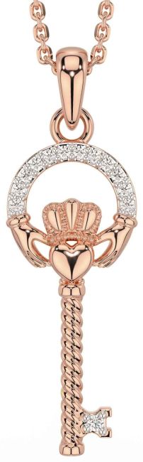 Diamond Rose Gold Silver Claddagh Necklace
