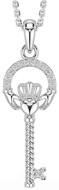 Diamond White Gold Claddagh Necklace