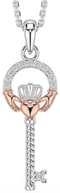 Diamond White Rose Gold Claddagh Necklace