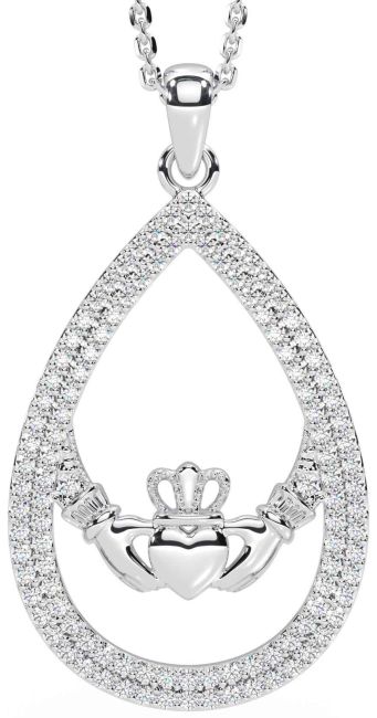 Diamond Silver Claddagh Necklace