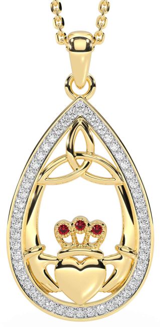 Diamond Ruby Gold Silver Claddagh Trinity Knot Necklace