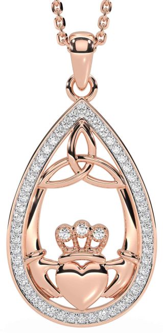 Diamond Rose Gold Claddagh Trinity Knot Necklace