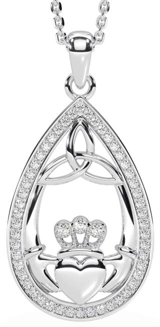 Diamond Silver Claddagh Trinity Knot Necklace