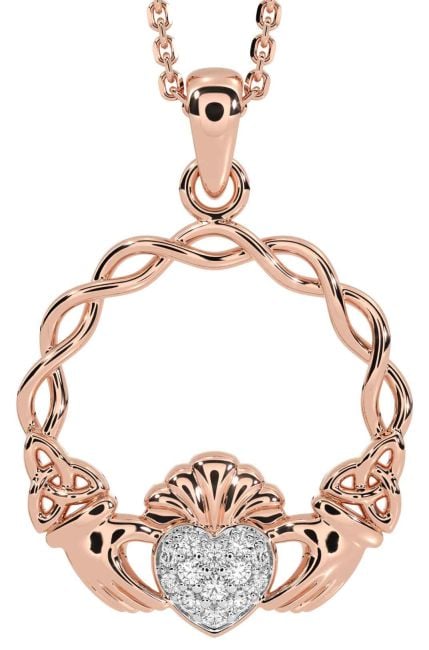 Diamant Rosa Guld Sølv Keltisk Claddagh Treenighed Knude Halskæde
