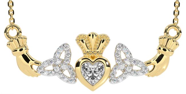 Diamond Gold Silver Claddagh Trinity Knot Necklace