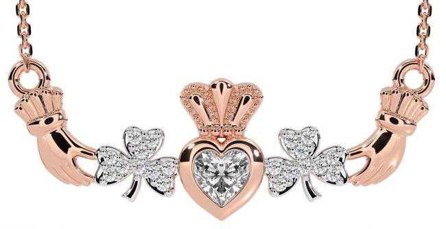 Diamond Rose Gold Claddagh Shamrock Necklace