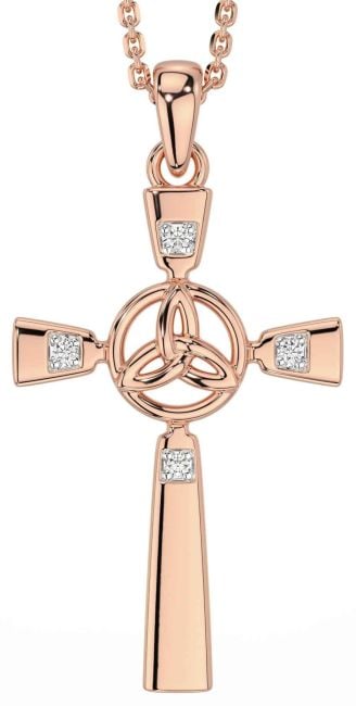 Diamond Rose Gold Celtic Cross Trinity Knot Necklace